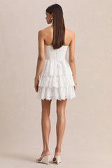 Winona | White Lace Square-Neck Mini Dress With Ruffled Detailing