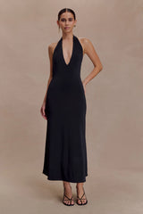 Genie Slinky Halter Midi Dress - Black