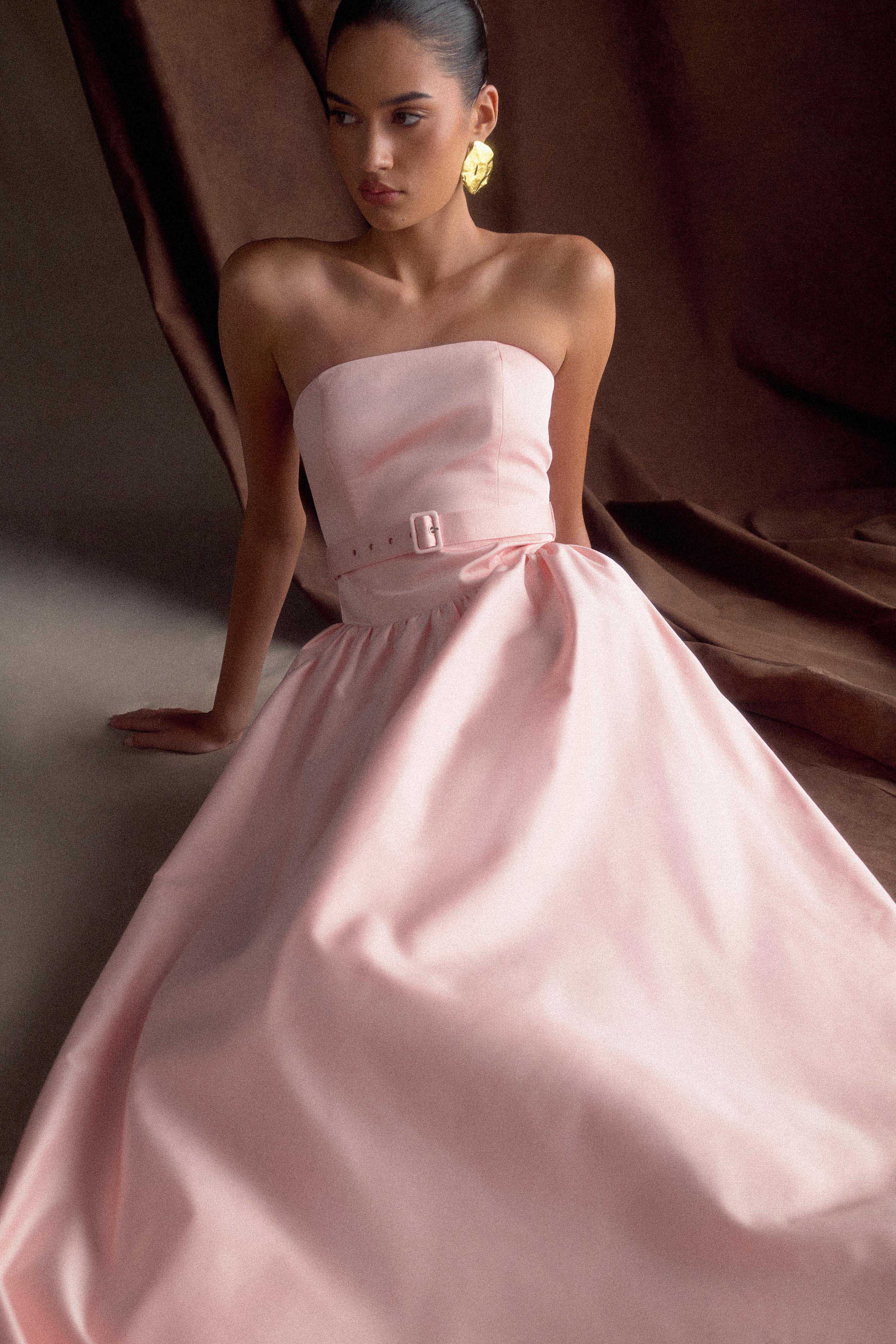Florence Strapless Belted Maxi Dress - Baby Pink