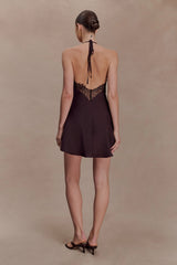 Regina Halter Lace And Satin Mini Dress - Chocolate
