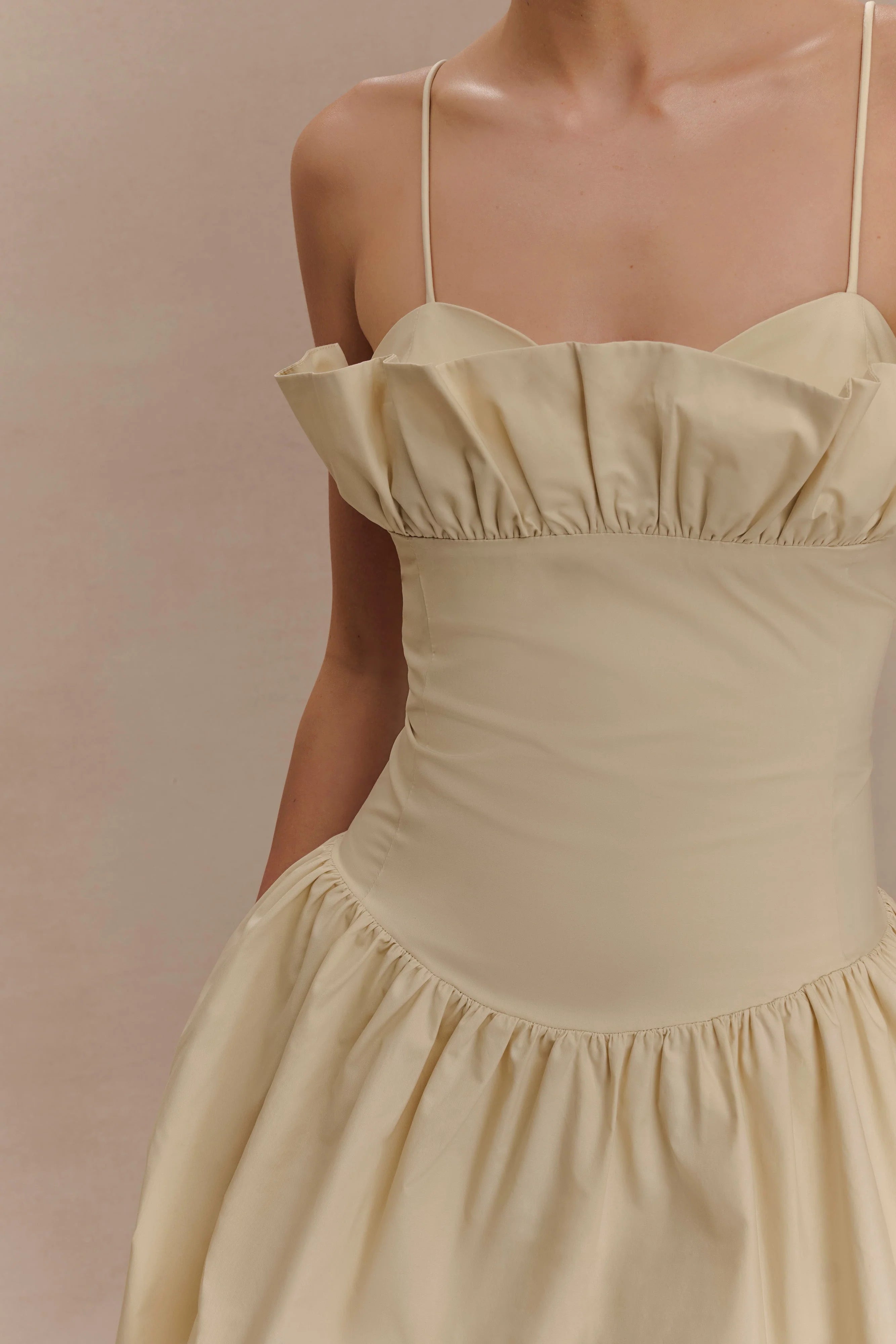 Janis Cotton Frill Mini Dress - Nude