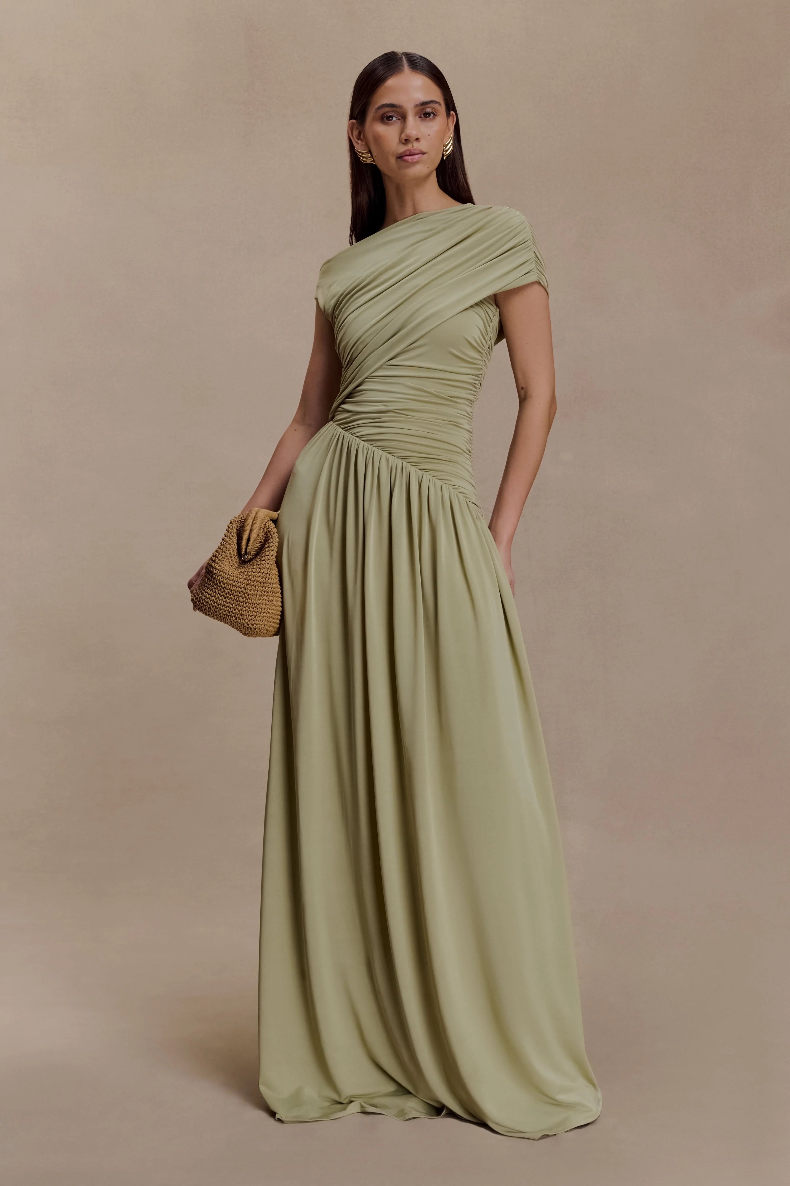 Ayeshya Slinky Asymmetric Maxi Dress - Sage