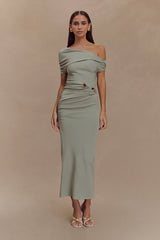 Kendra Scuba Jersey Midi Dress With Hardware - Sage
