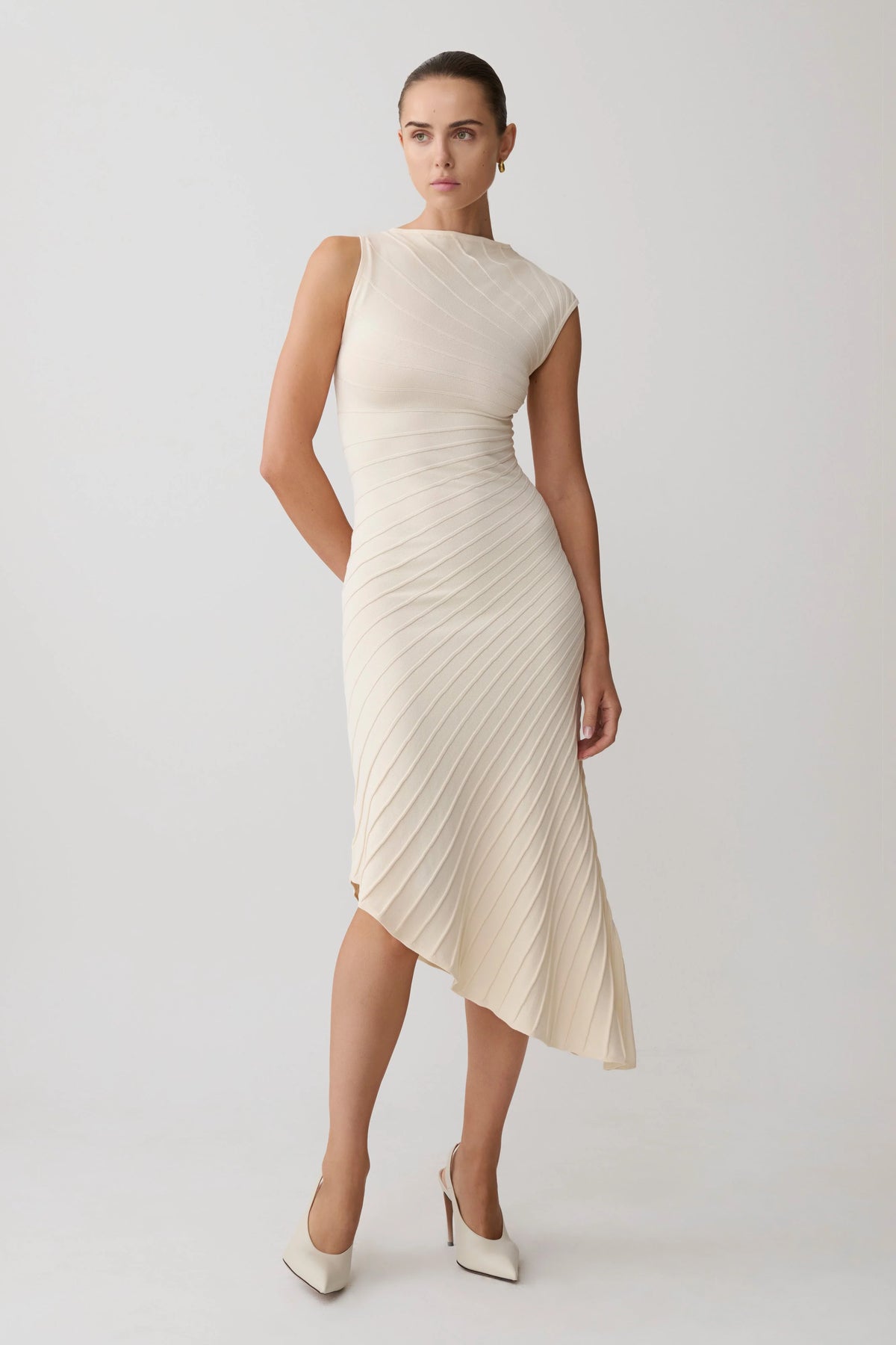 Milasandra Pleated Knit Dress - Ivory