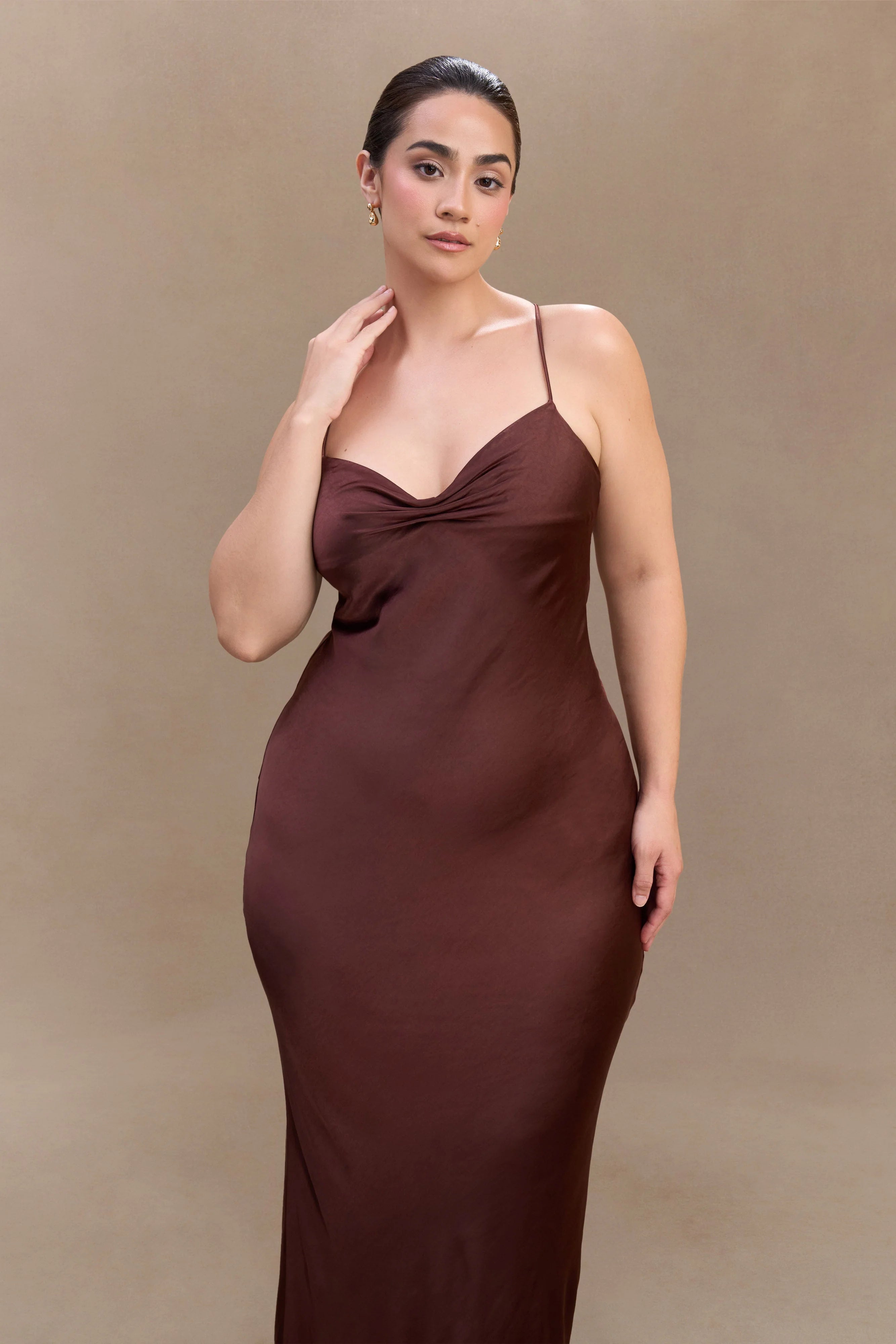 Lilly Sweetheart Satin Maxi Dress - Dark Chocolate