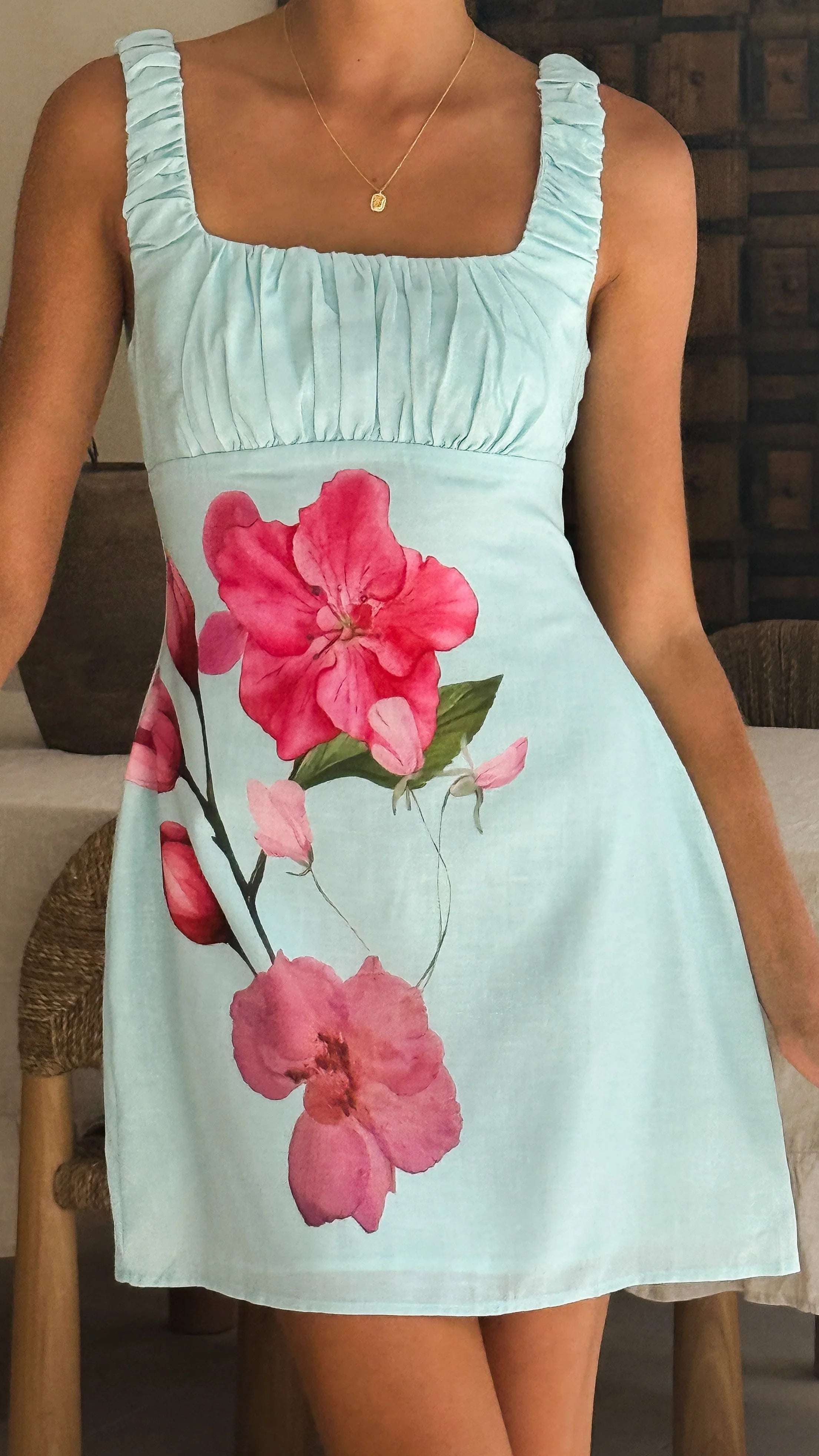 Adley Mini Dress - Blue/Pink Floral